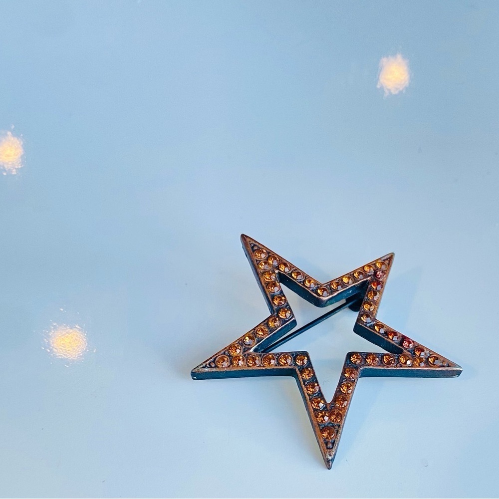 Vintage Signed Don-Lin Large Sparkling Amber Crystal Star Brooch Pin - Picture 5 of 5
